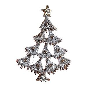 Vintage 1960s Goldtone Glitter Christmas Tree Brooch 2.15”